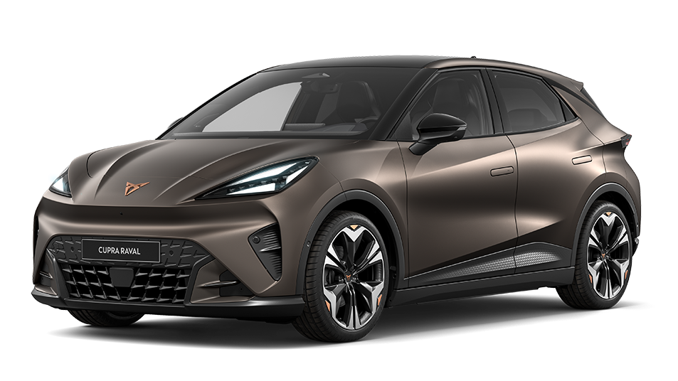 CUPRA Raval version Endurance, couleur « Century Bronze » mat, équipée de jantes « Maverick Sulfur » de 19 pouces.