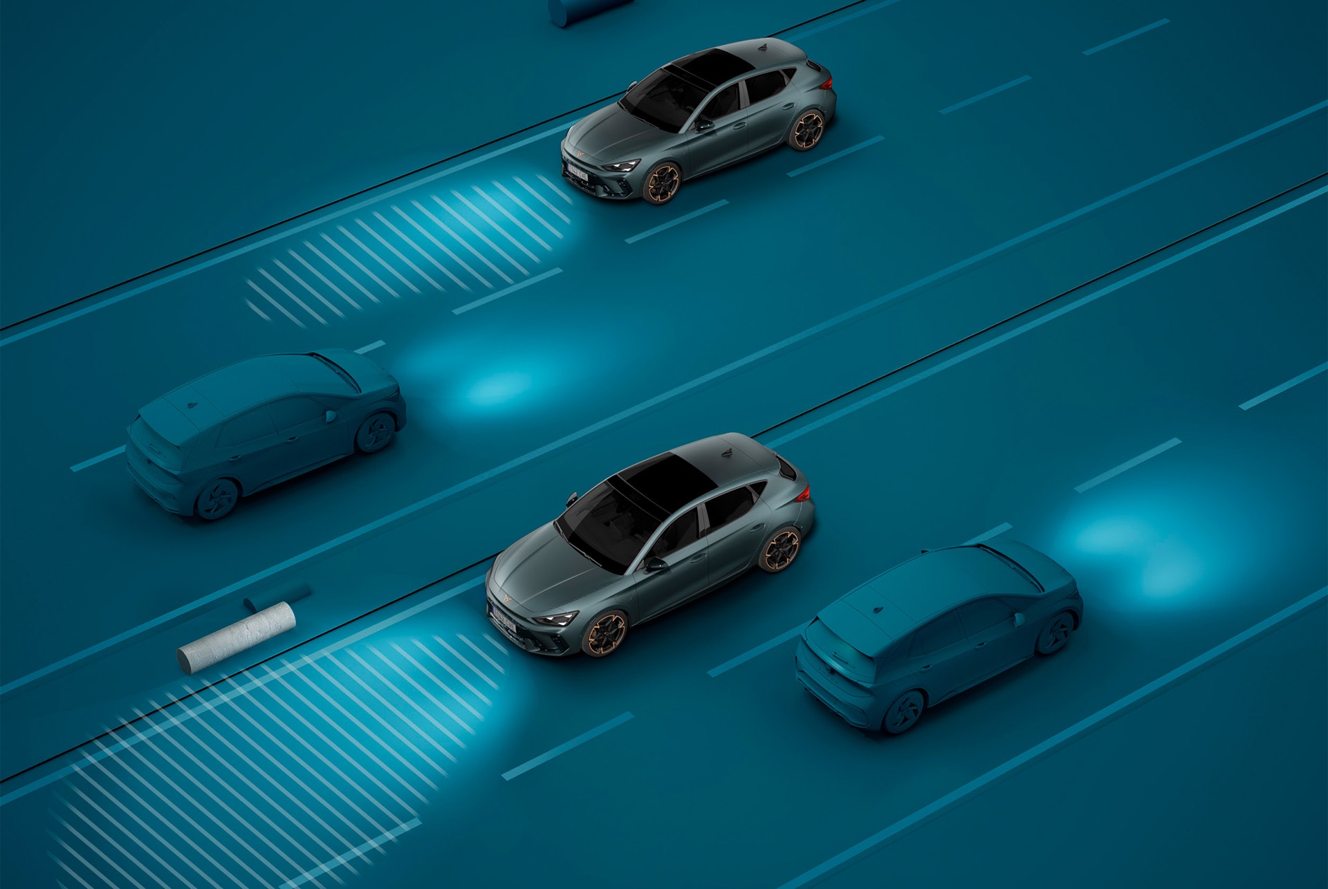 Démonstration visuelle de la fonction Light Assist intégrée à la nouvelle CUPRA Leon.