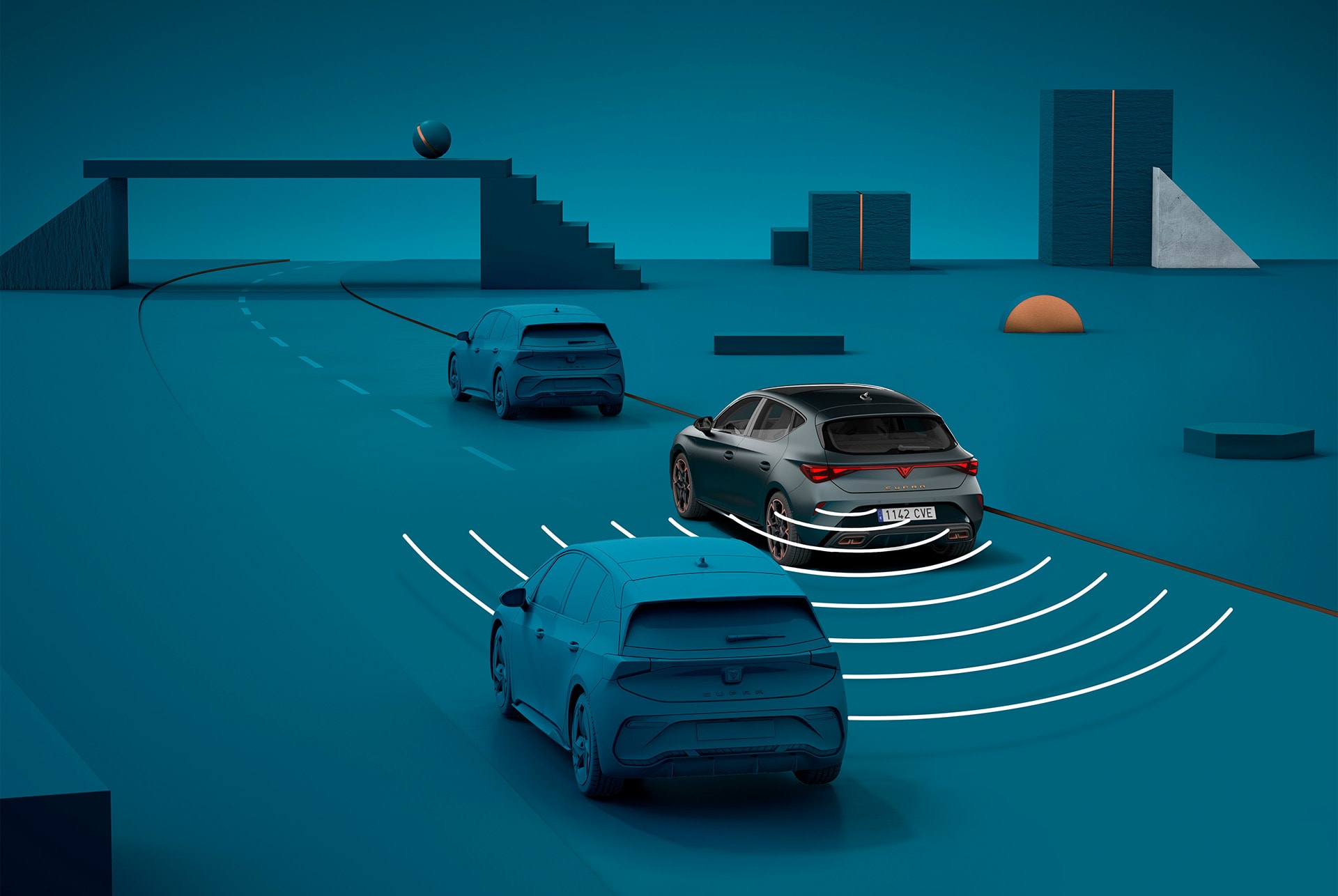 Démonstration visuelle de la technologie Side Assist dans la CUPRA Leon.