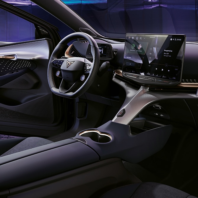 Interior view of the CUPRA Tavascan with Y-bone console