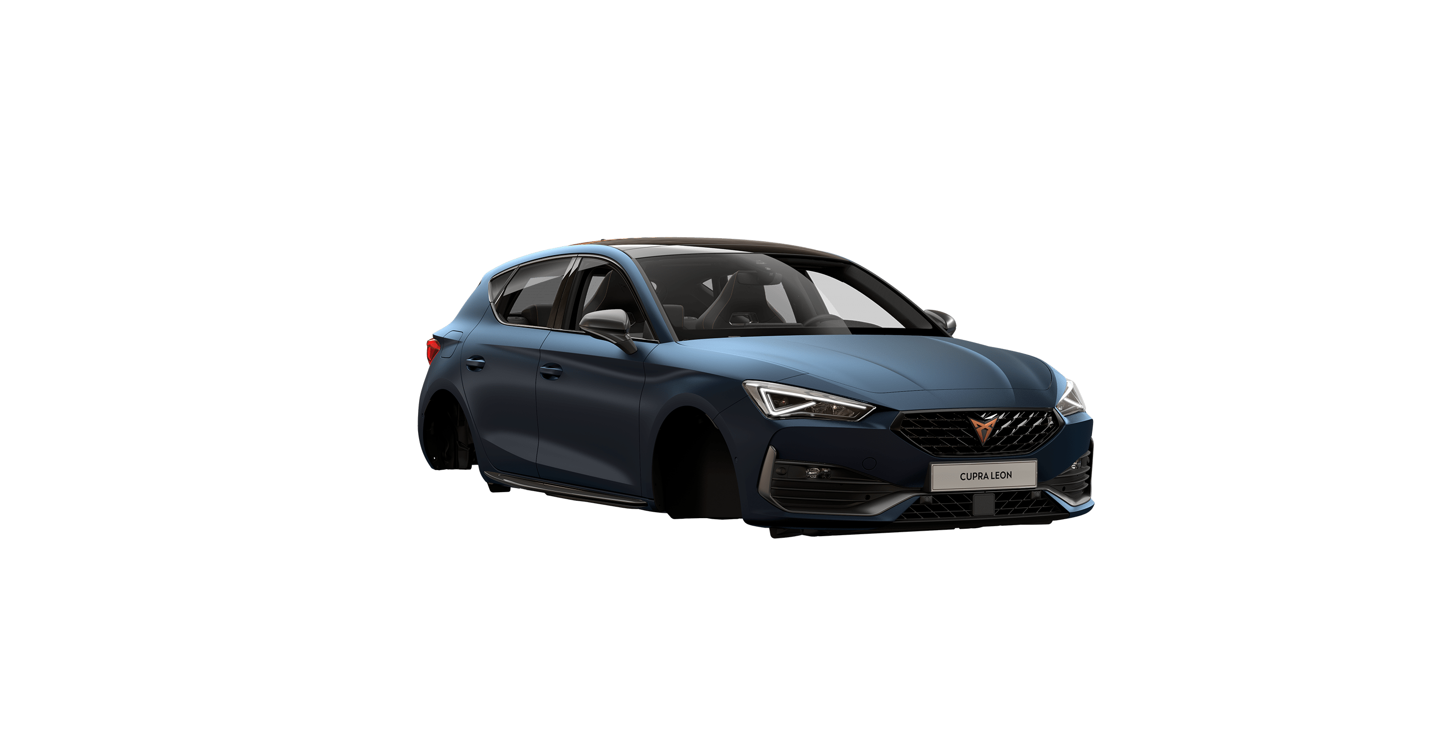 new CUPRA Leon ehybrid five door compact sports car available in petrol blue matte colour